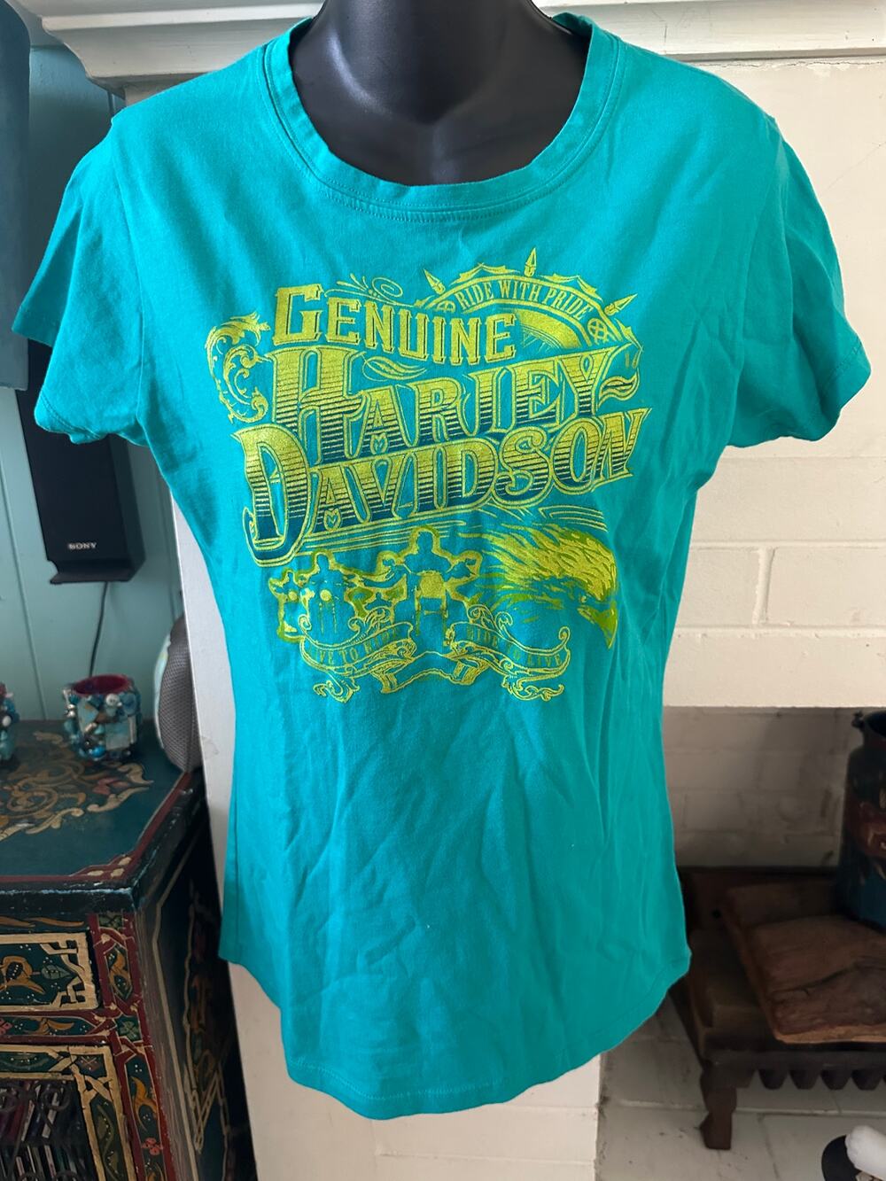 VINTAGE Y2K HARLEY DAVIDSON TURQUOISE TEE